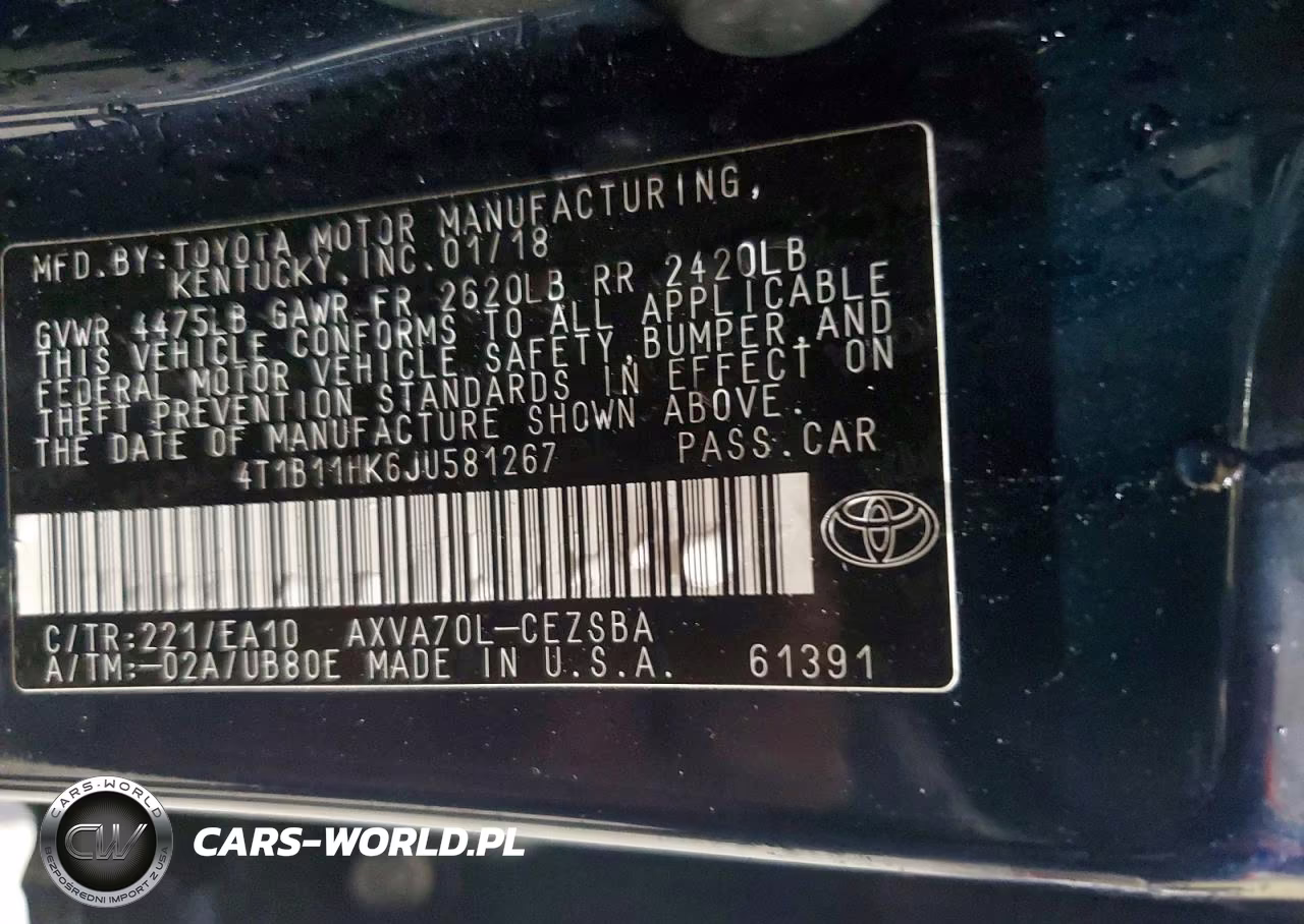 2018 Toyota Camry Se VIN:4T1B11HK6JU581267 - 12