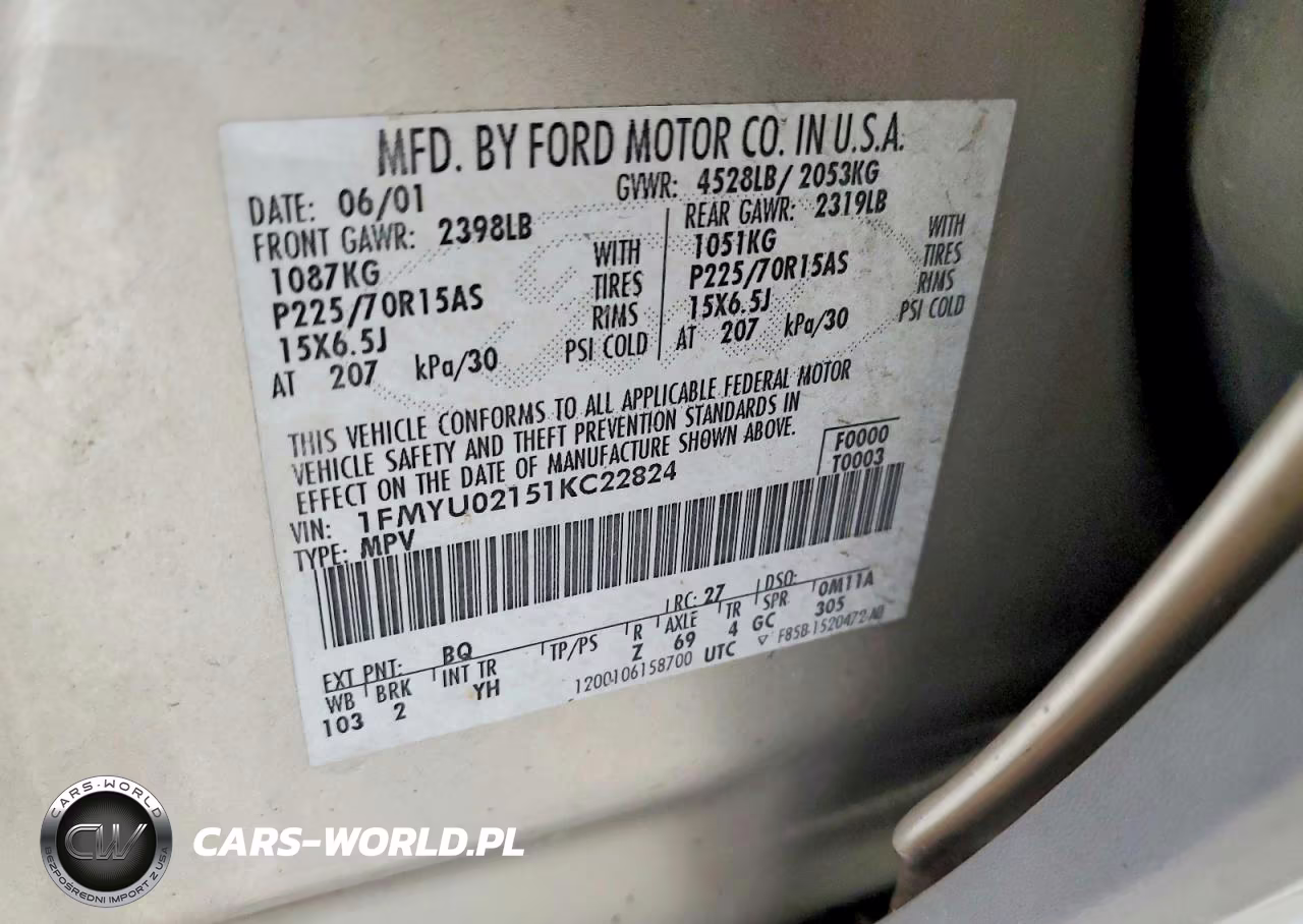 2001 Ford Escape Xls VIN:1FMYU02151KC22824 - 13