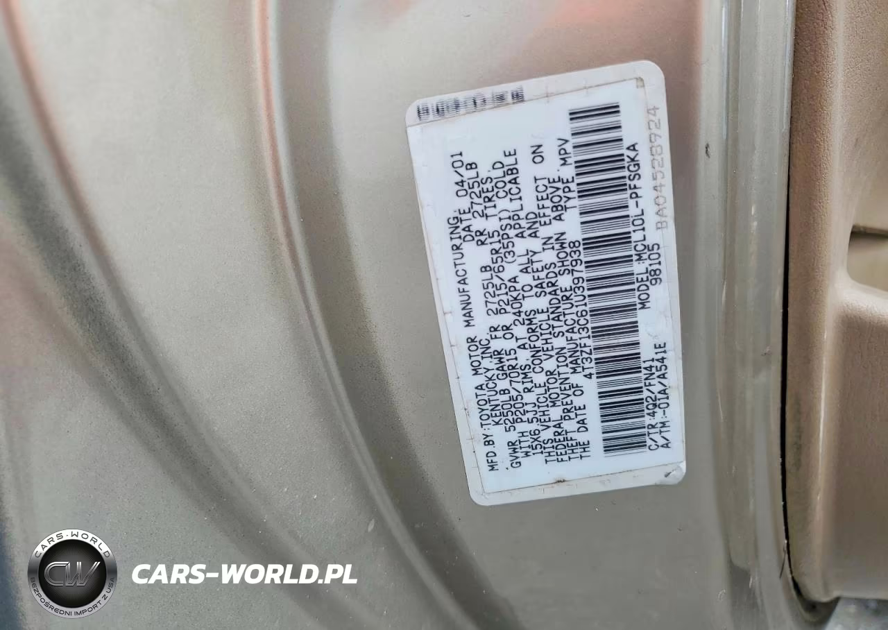 2001 Toyota Sienna Le VIN:4T3ZF13C61U397938 - 13