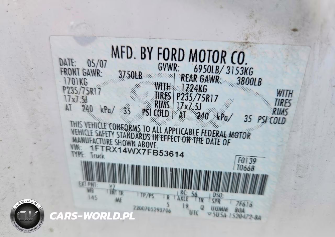 2007 Ford F150 VIN:1FTRX14WX7FB53614 - 12