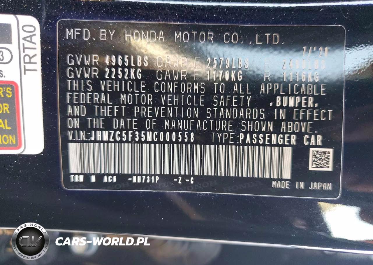 2021 Honda Clarity Touring VIN:JHMZC5F35MC000558 - 13