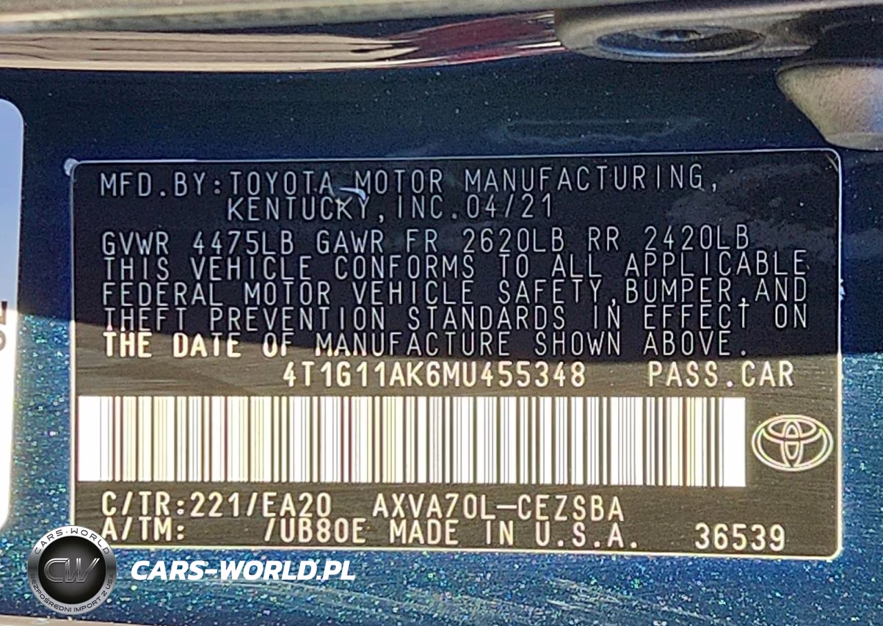 2021 Toyota Camry Se VIN:4T1G11AK6MU455348 - 13