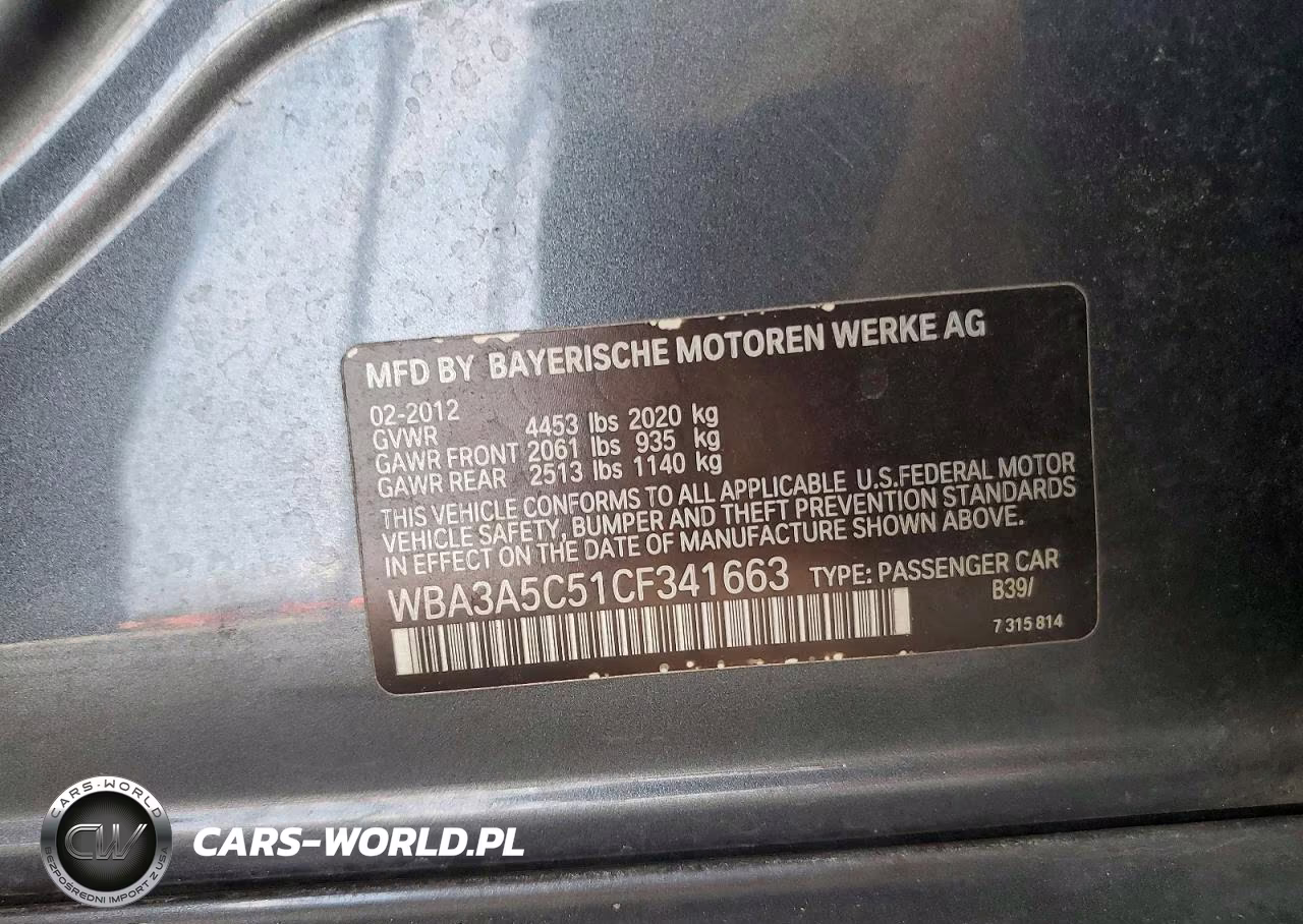2012 BMW 328 I VIN:WBA3A5C51CF341663 - 12