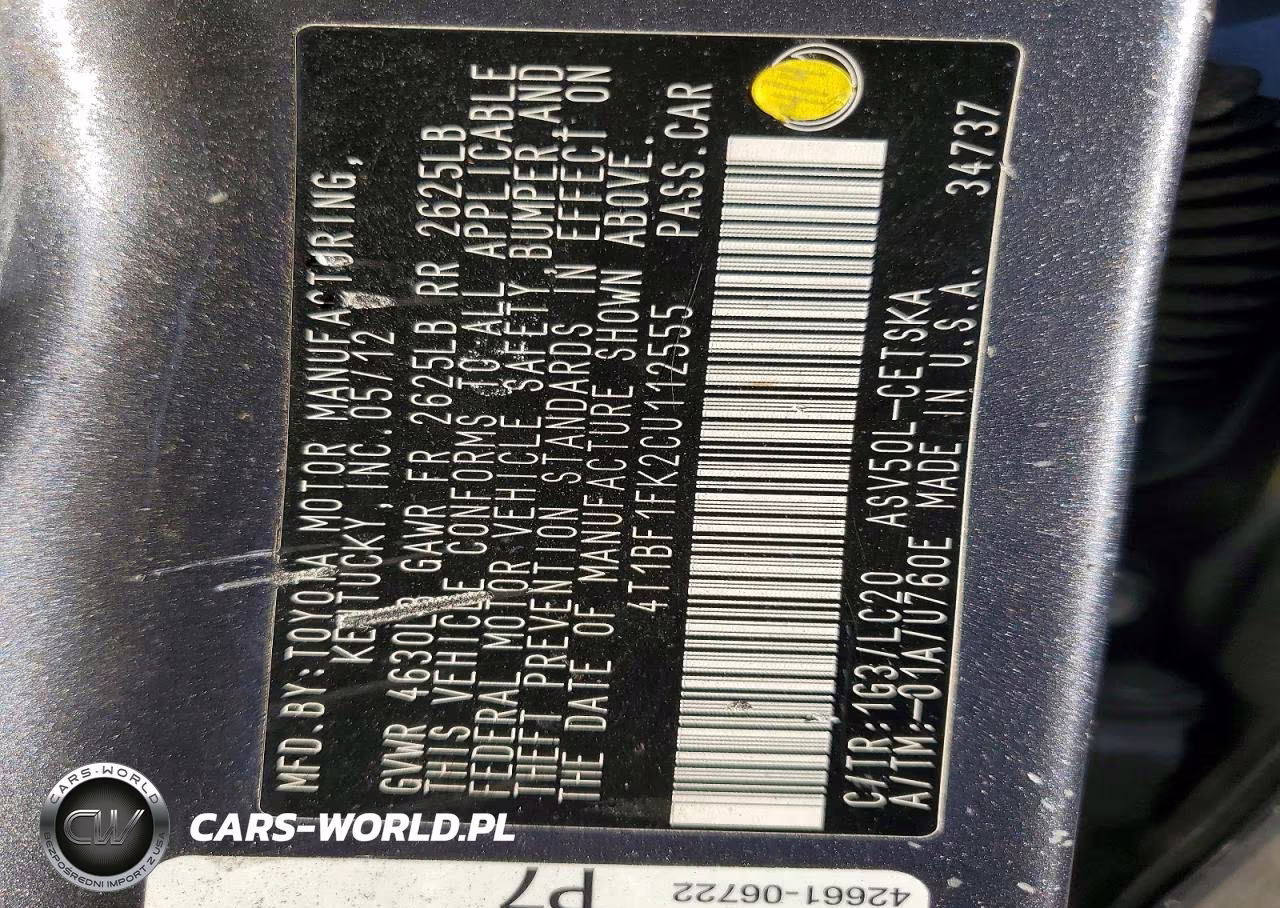 2012 Toyota Camry Se VIN:4T1BF1FK2CU112555 - 12
