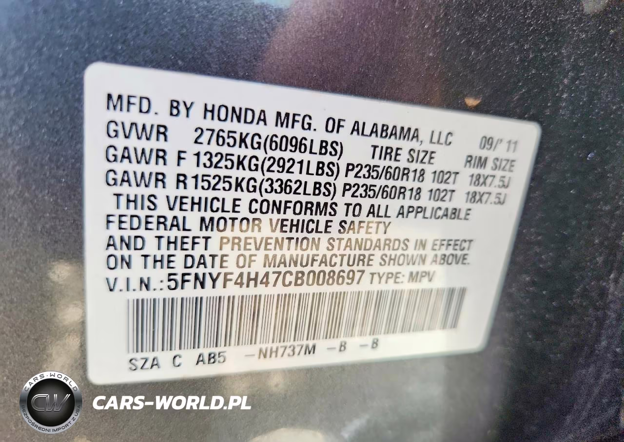 2012 Honda Pilot Ex VIN:5FNYF4H47CB008697 - 13