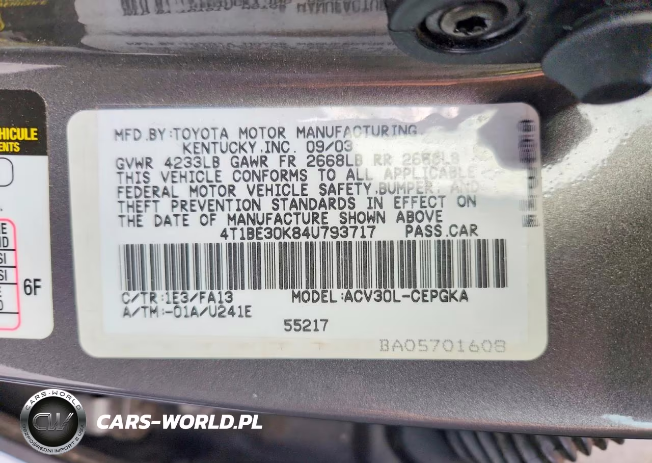 2004 Toyota Camry Xle VIN:4T1BE30K84U793717 - 12