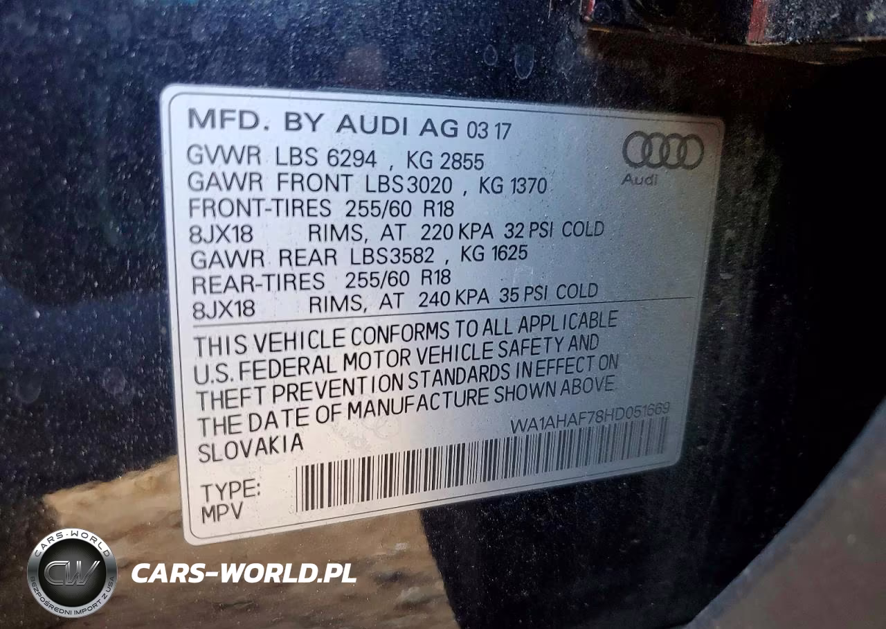 2017 Audi Q7 Premium VIN:WA1AHAF78HD051669 - 13