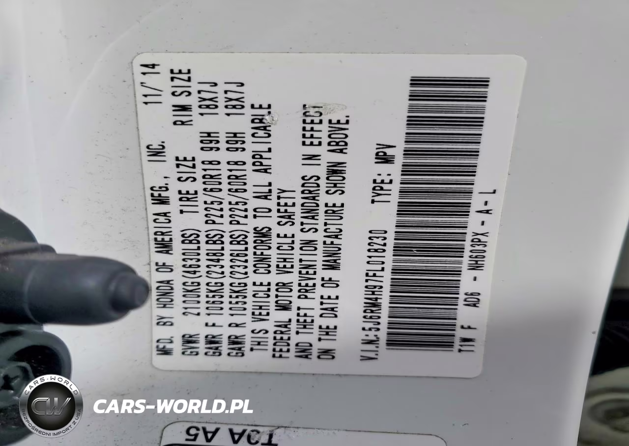 2015 Honda Cr-V Touring VIN:5J6RM4H97FL018230 - 14