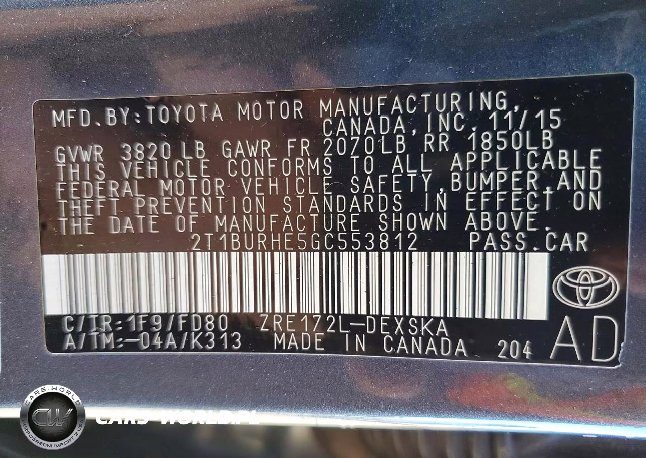 2016 Toyota Corolla S Plus VIN:2T1BURHE5GC553812 - 12