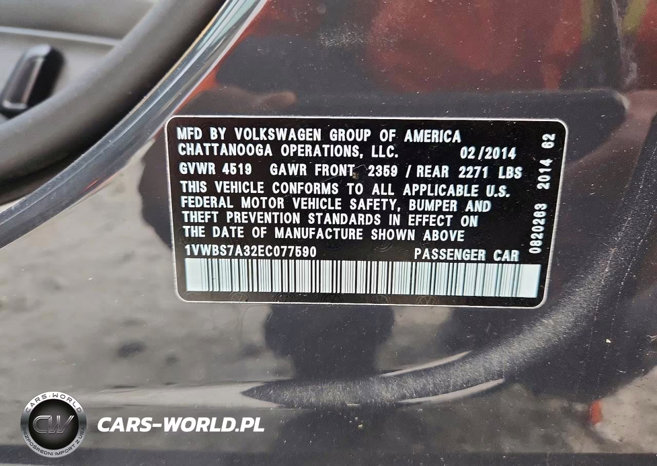 2014 Volkswagen Passat Se VIN:1VWBS7A32EC077590 - 12