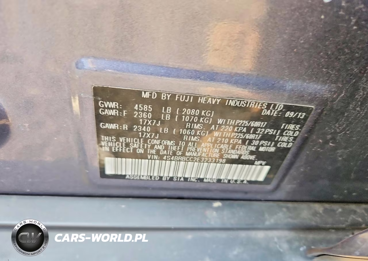 2014 Subaru Outback 2.5I Premium VIN:4S4BRBCC2E3233198 - 12