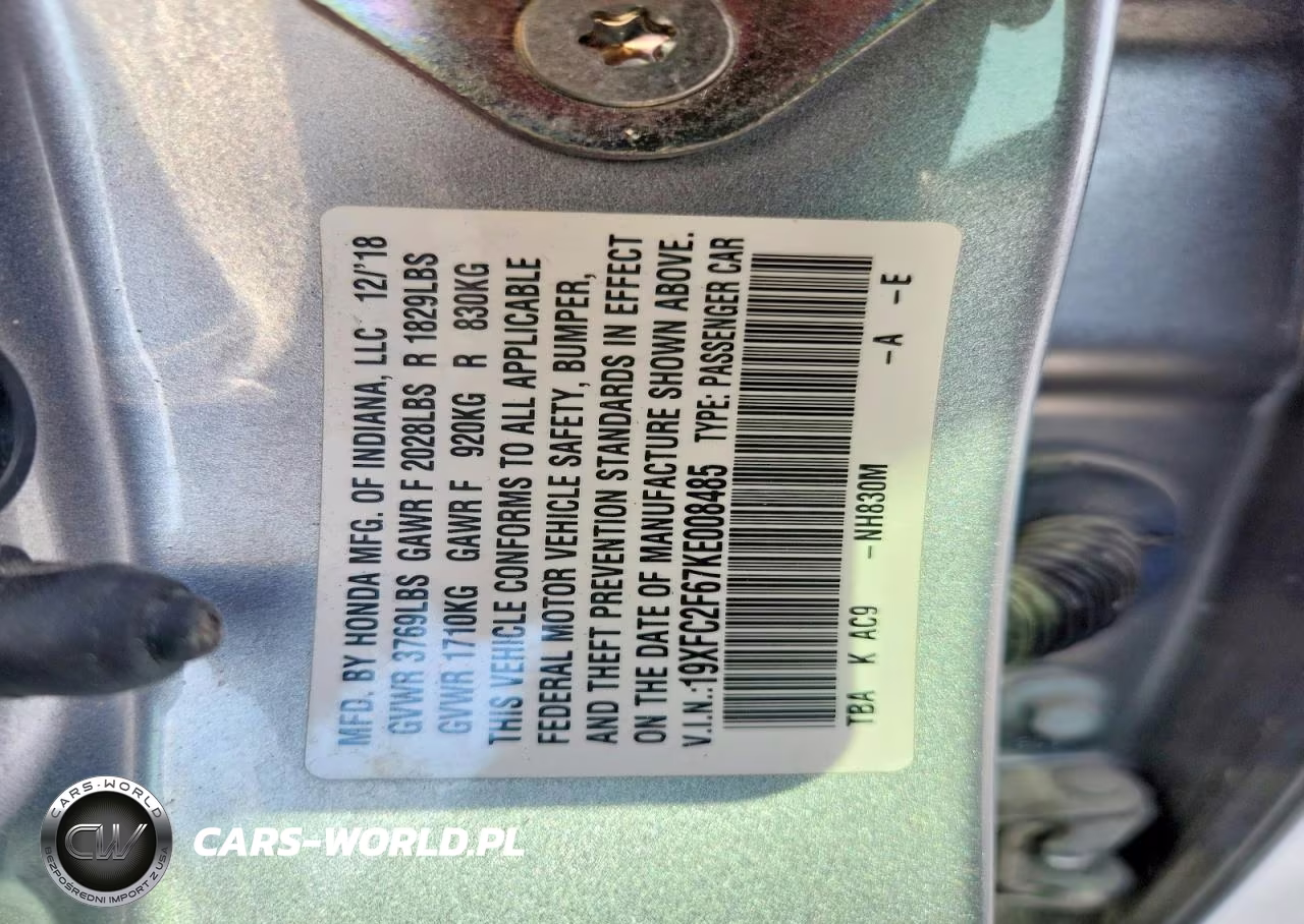2019 Honda Civic Lx VIN:19XFC2F67KE008485 - 12