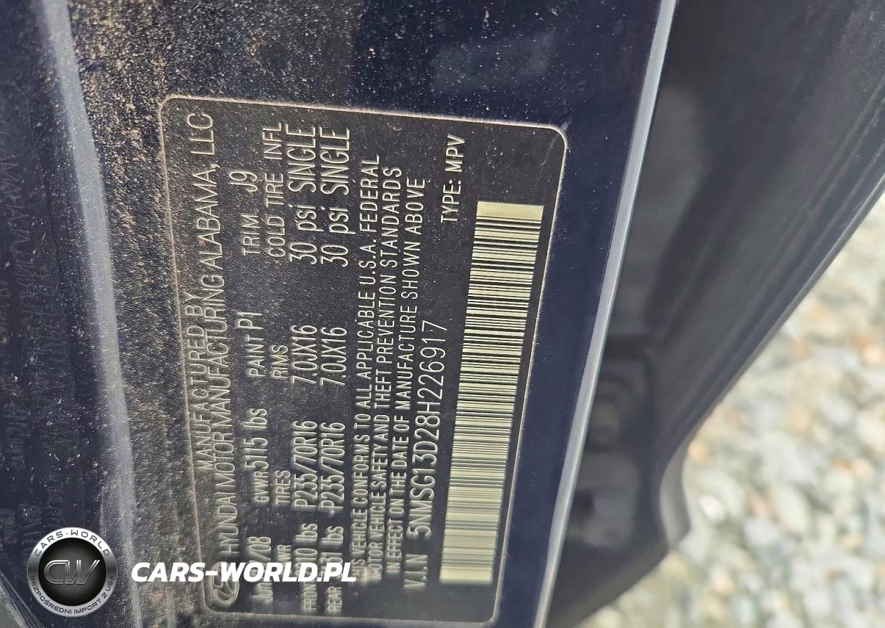 2008 Hyundai Santa Fe Gls VIN:5NMSG13D28H226917 - 13