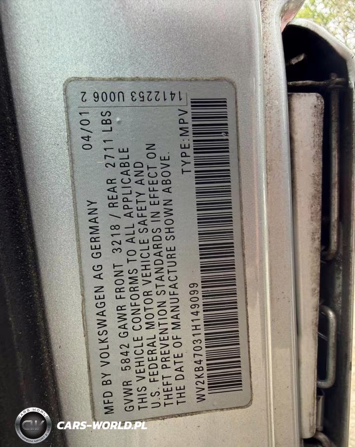 2001 Volkswagen Eurovan Gls VIN:WV2KB47031H149099 - 10