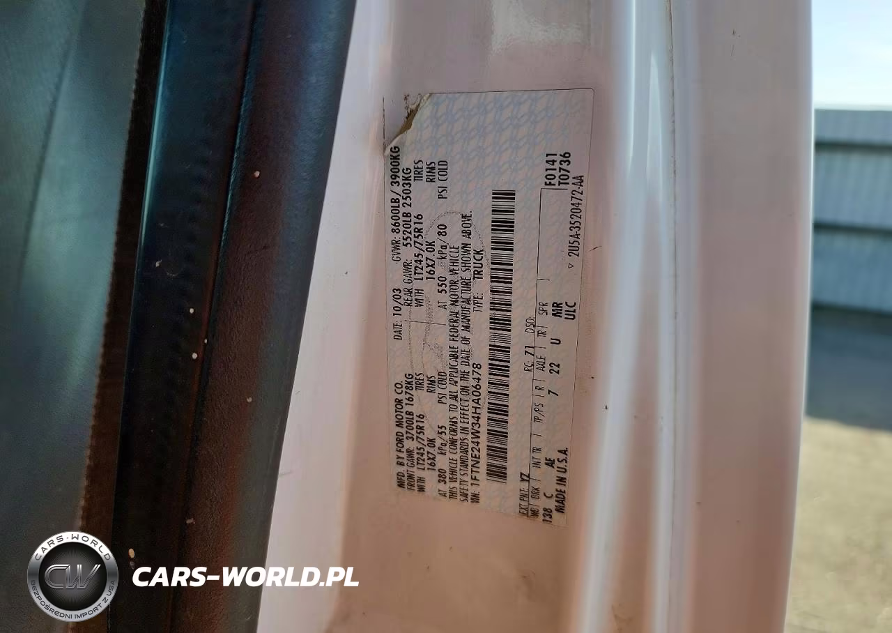 2004 Ford Econoline E250 Van VIN:1FTNE24W34HA06478 - 13