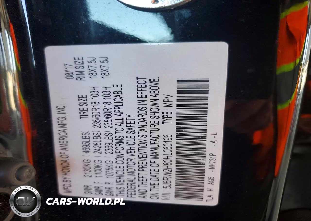 2017 Honda Cr-V Exl VIN:5J6RW2H80HL060196 - 12