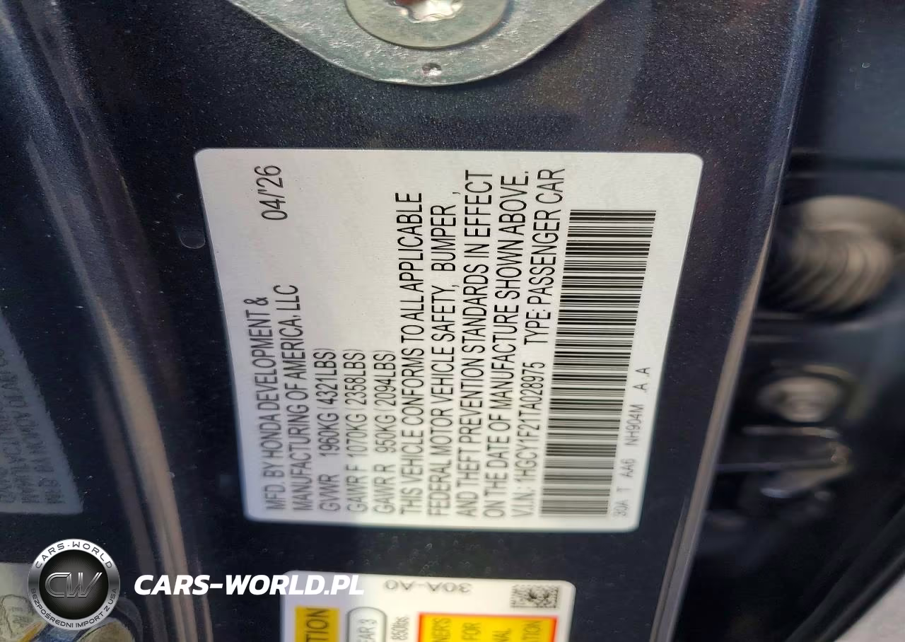 2026 Honda Accord Lx VIN:1HGCY1F21TA028975 - 12