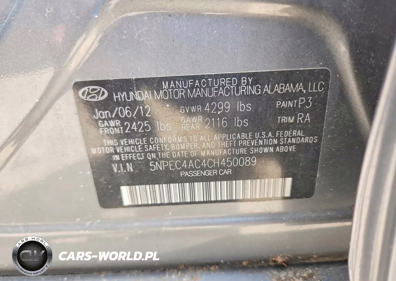 2012 Hyundai Sonata Se VIN:5NPEC4AC4CH450089 - 12