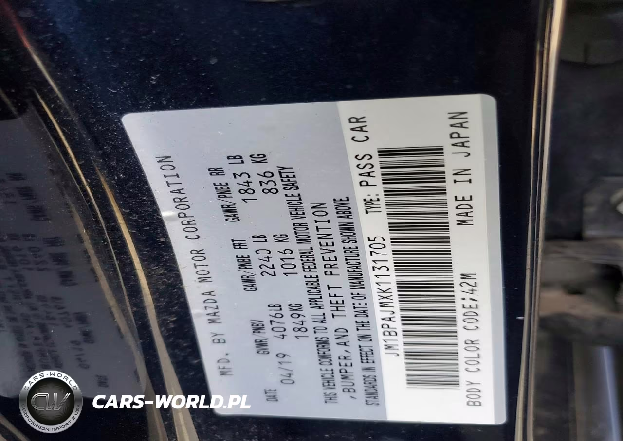 2019 Mazda 3 VIN:JM1BPAJMXK1131705 - 12