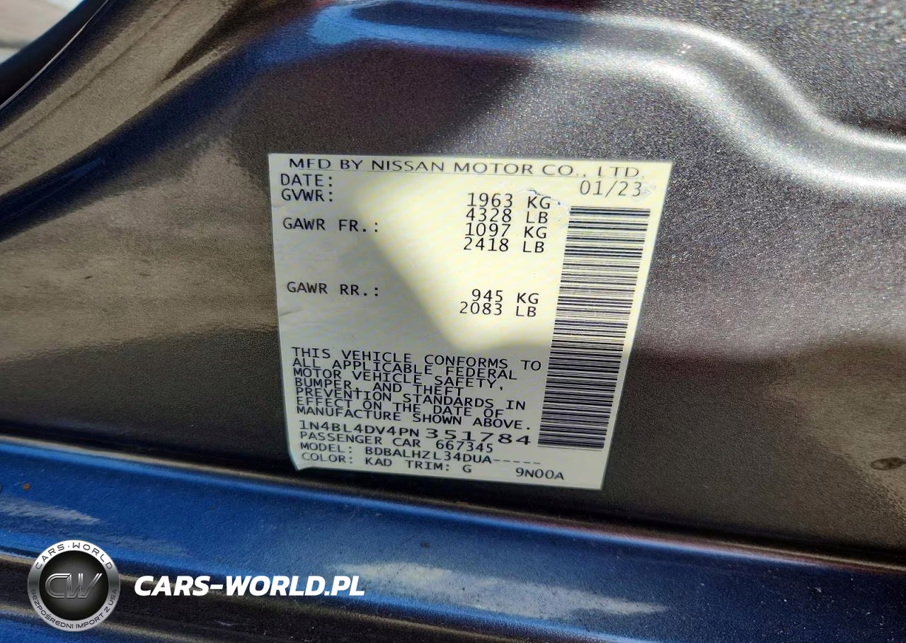 2023 Nissan Altima Sv VIN:1N4BL4DV4PN351784 - 12