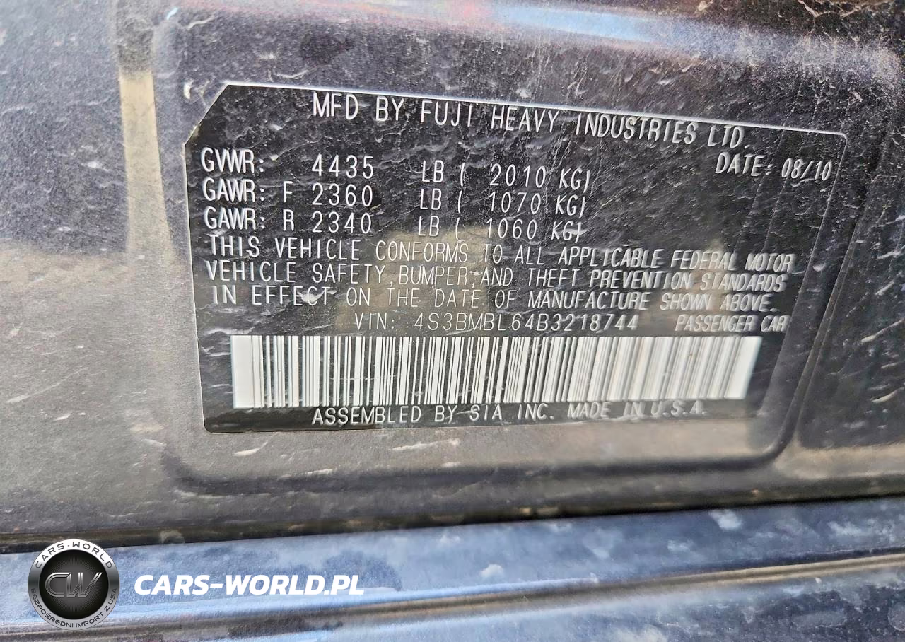 2011 Subaru Legacy 2.5I Limited VIN:4S3BMBL64B3218744 - 12
