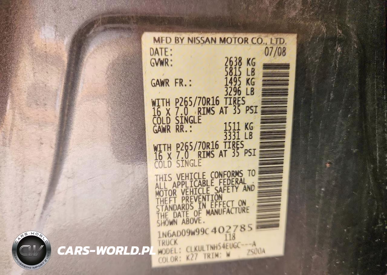 2009 Nissan Frontier Se V6 VIN:1N6AD09W99C402785 - 12