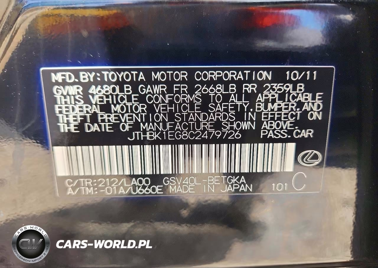 2012 Lexus Es 350 VIN:JTHBK1EG8C2479726 - 12