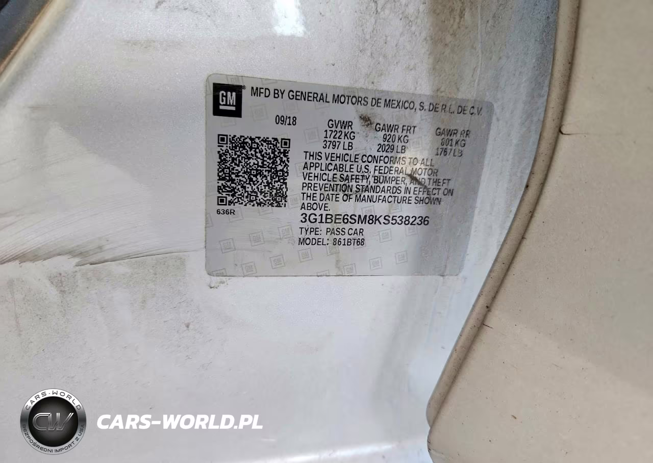2019 Chevrolet Cruze Lt VIN:3G1BE6SM8KS538236 - 12