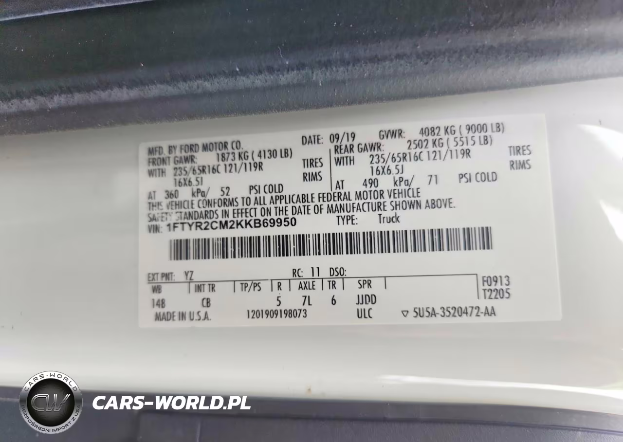 2019 Ford Transit T-250 VIN:1FTYR2CM2KKB69950 - 13
