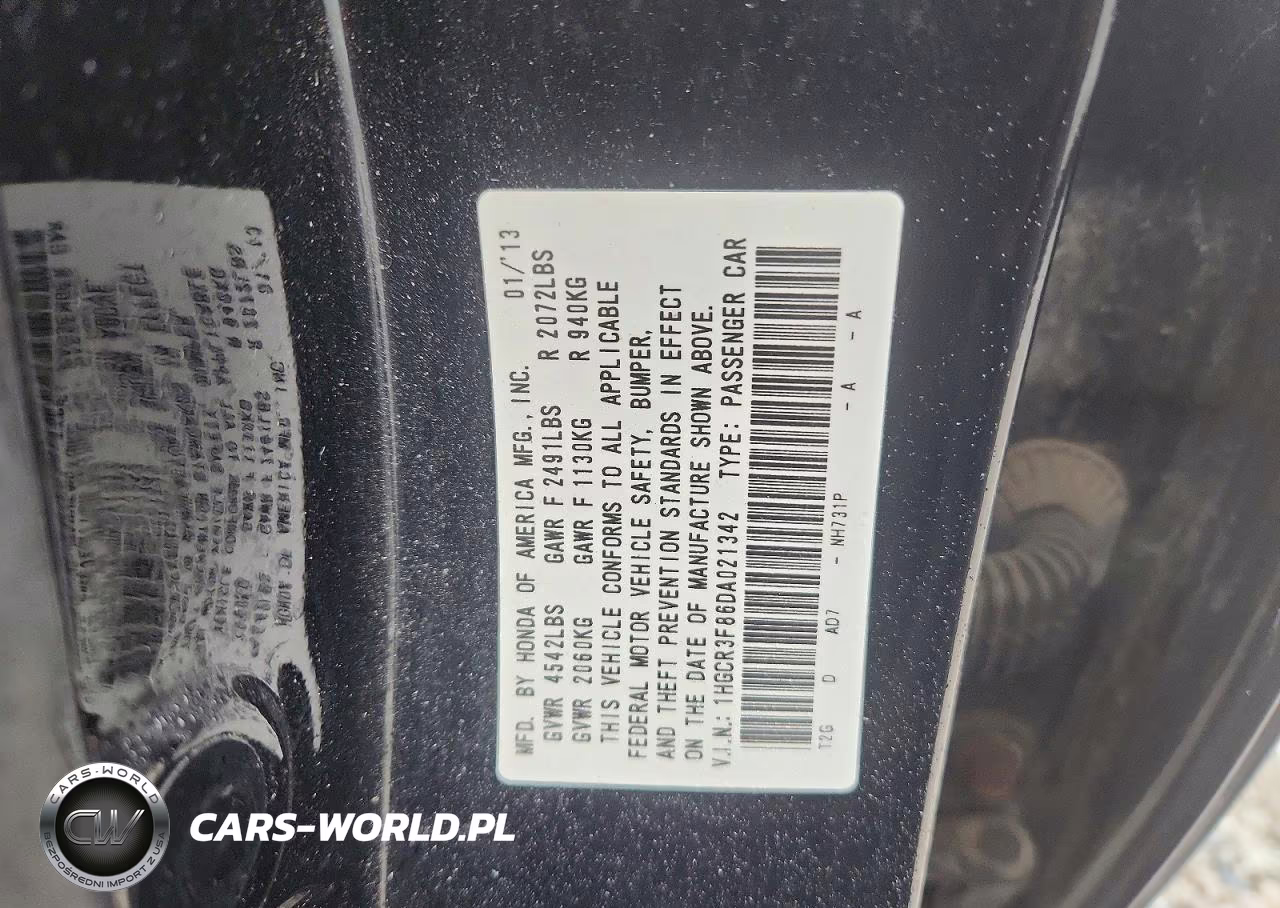 2013 Honda Accord Exl VIN:1HGCR3F86DA021342 - 12