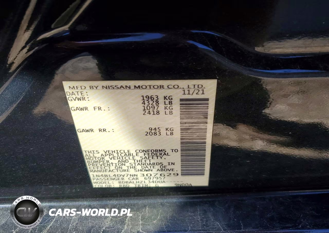 2022 Nissan Altima Sv VIN:1N4BL4DV7NN307629 - 12