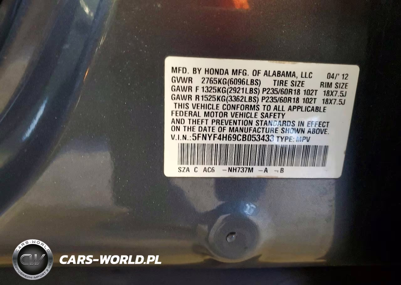 2012 Honda Pilot Exl VIN:5FNYF4H69CB053433 - 13
