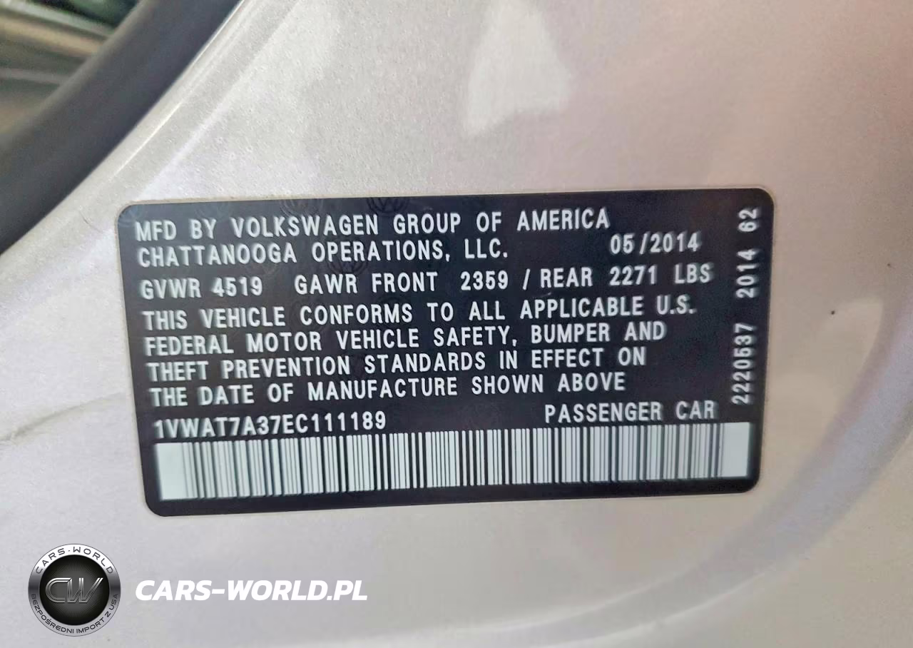 2014 Volkswagen Passat S VIN:1VWAT7A37EC111189 - 13