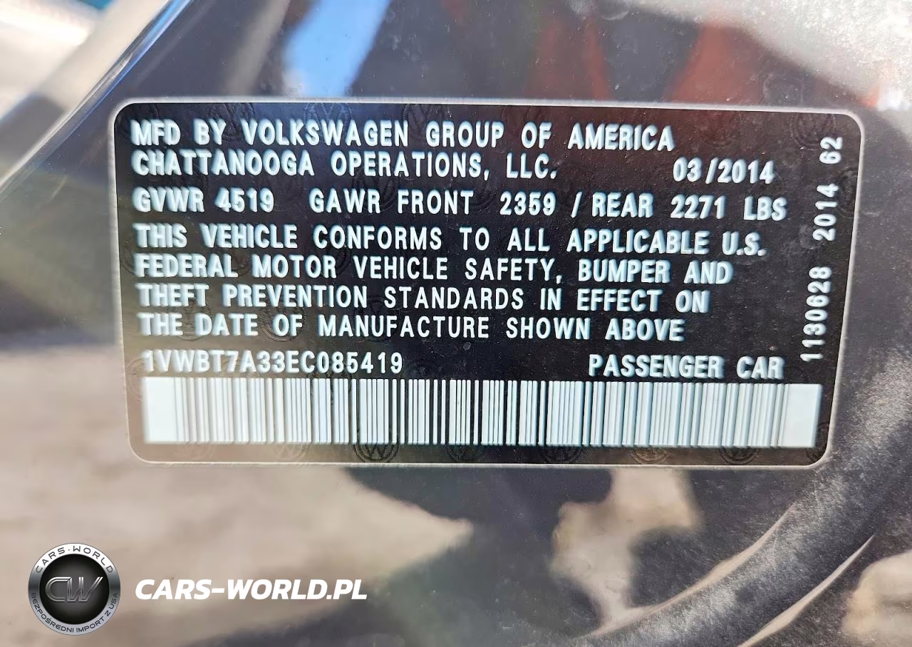 2014 Volkswagen Passat Se VIN:1VWBT7A33EC085419 - 12