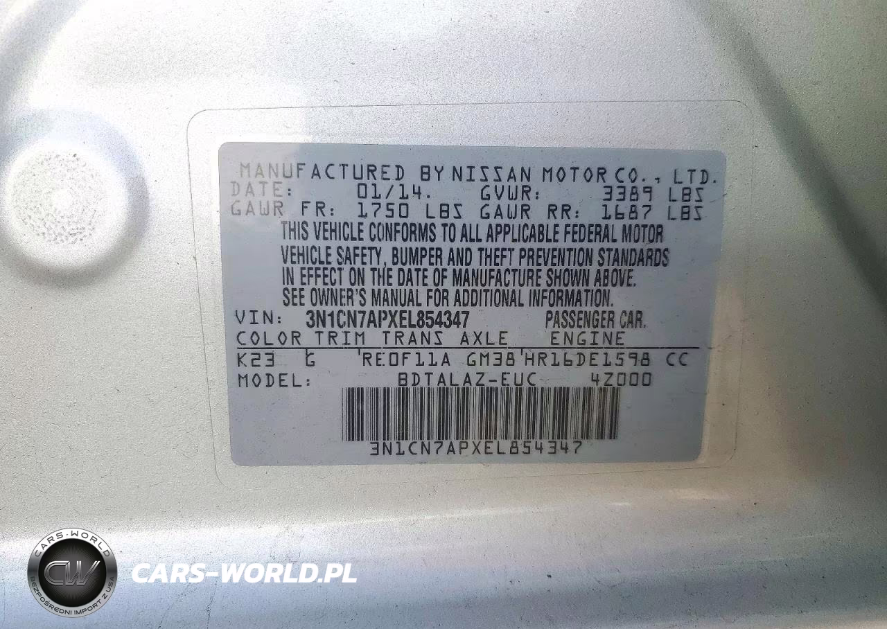 2014 Nissan Versa 1.6 S Plus VIN:3N1CN7APXEL854347 - 12
