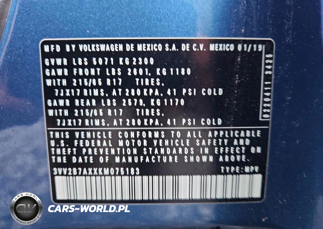 2019 Volkswagen Tiguan Se VIN:3VV2B7AXXKM075183 - 13