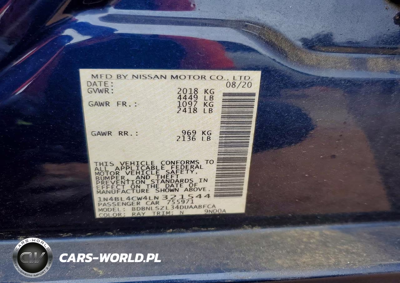 2020 Nissan Altima Sr VIN:1N4BL4CW4LN321544 - 12