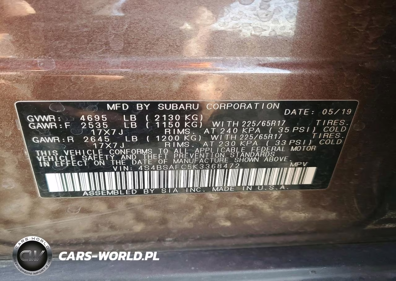 2019 Subaru Outback 2.5I Premium VIN:4S4BSAFC5K3368472 - 13