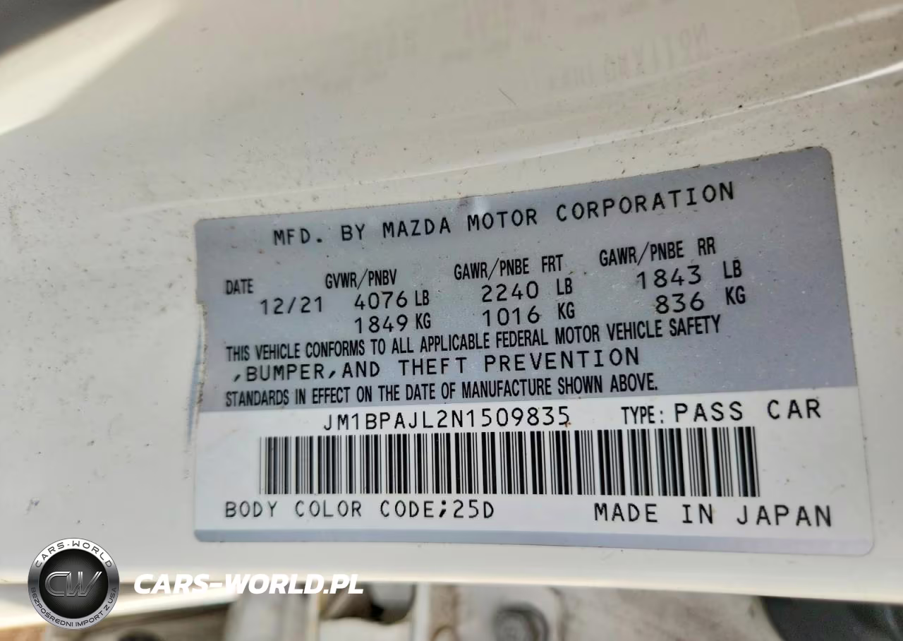 2022 Mazda 3 VIN:JM1BPAJL2N1509835 - 12