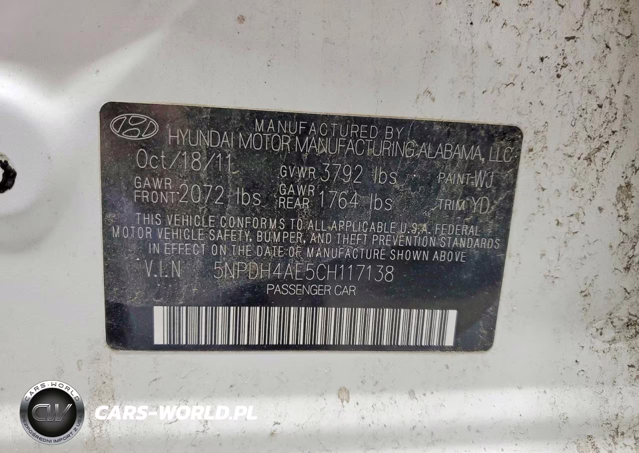 2012 Hyundai Elantra Limited VIN:5NPDH4AE5CH117138 - 12