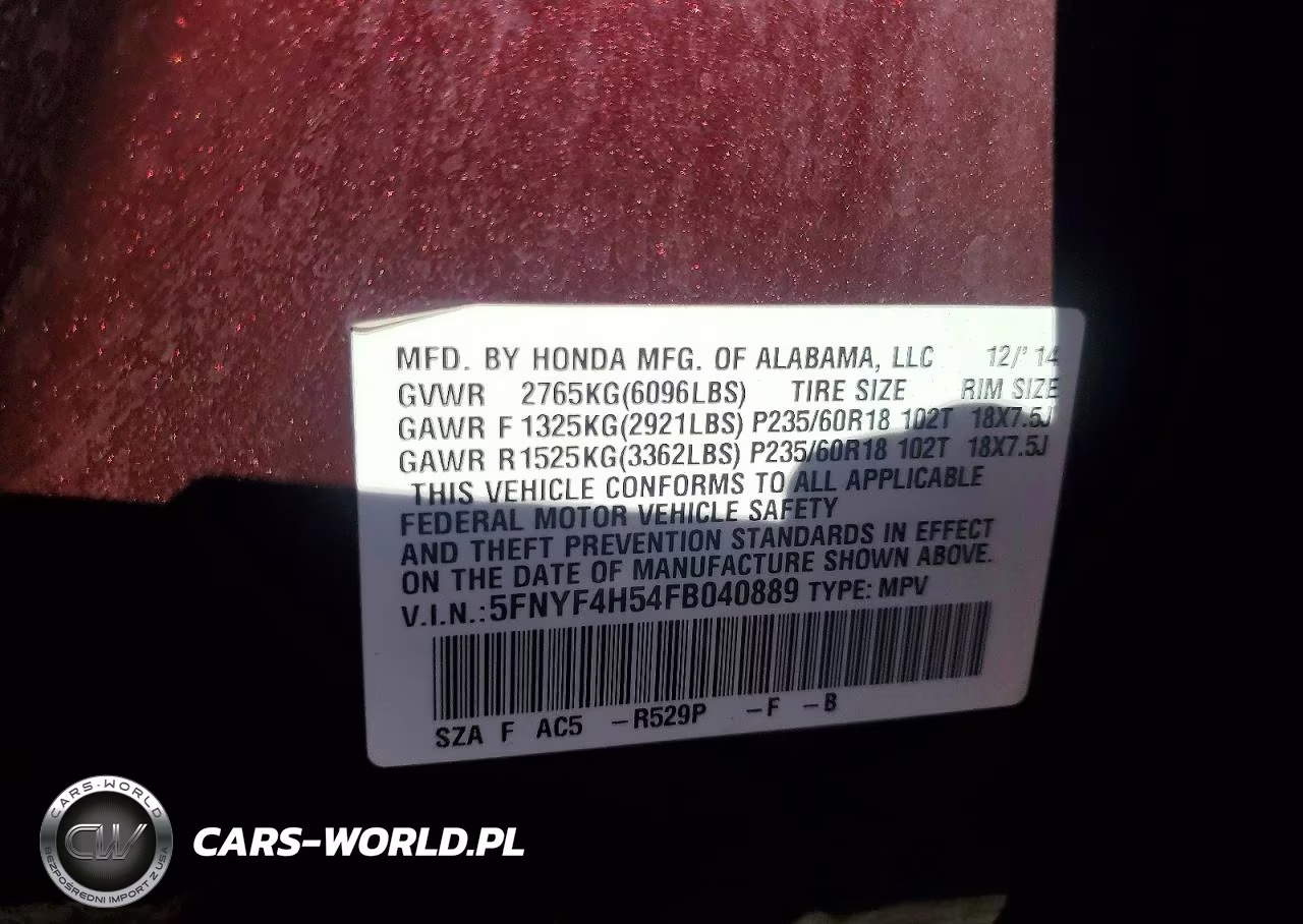 2015 Honda Pilot Exl VIN:5FNYF4H54FB040889 - 13