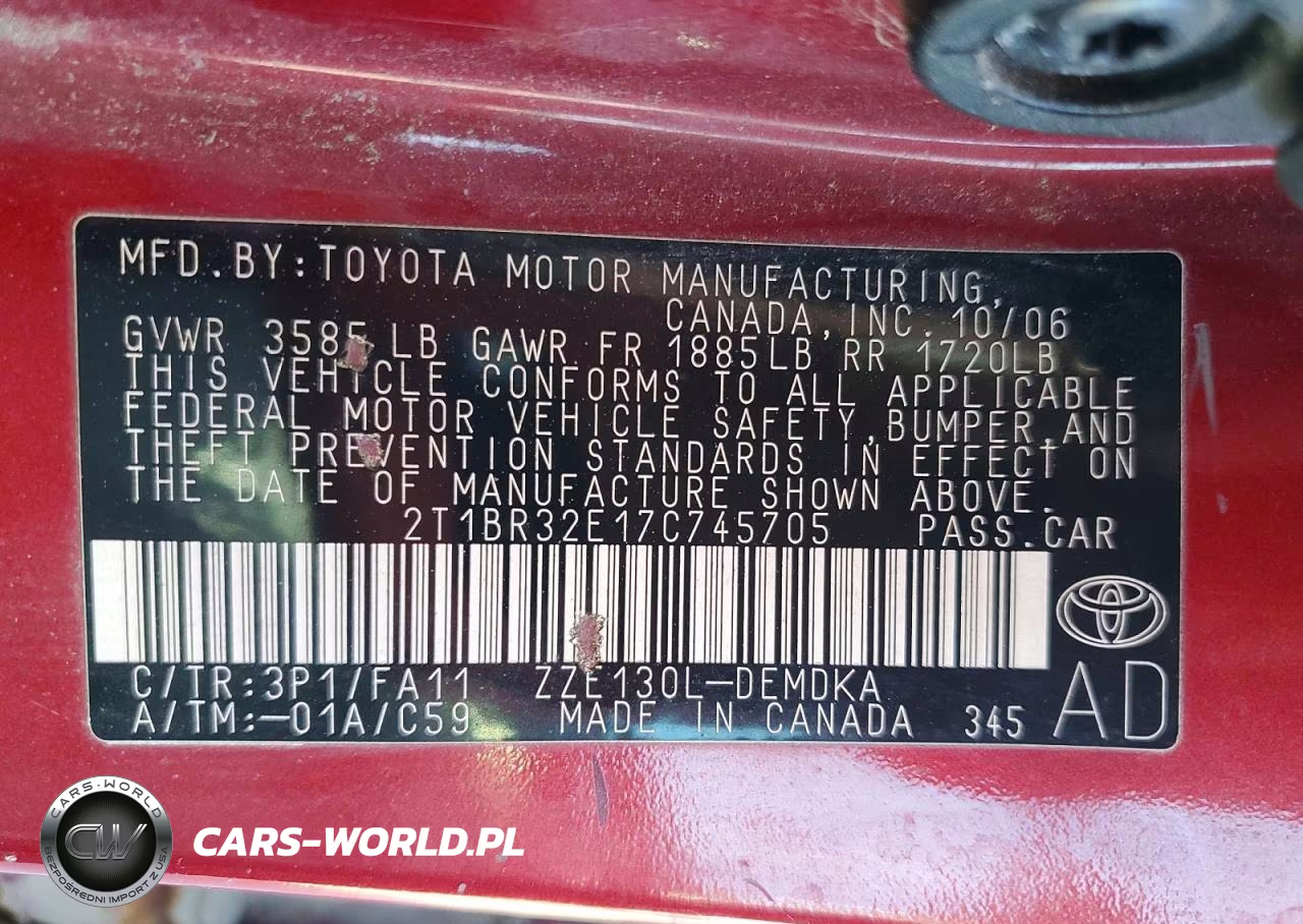 2007 Toyota Corolla Ce VIN:2T1BR32E17C745705 - 12
