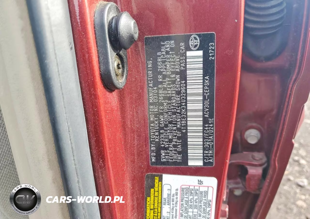 2004 Toyota Camry Se VIN:4T1BE32K34U329604 - 12