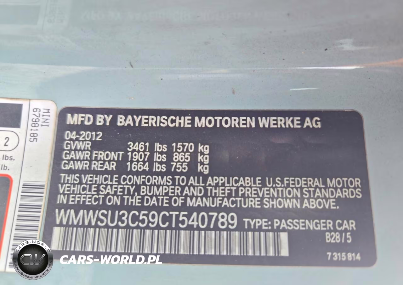 2012 Mini Cooper VIN:WMWSU3C59CT540789 - 12