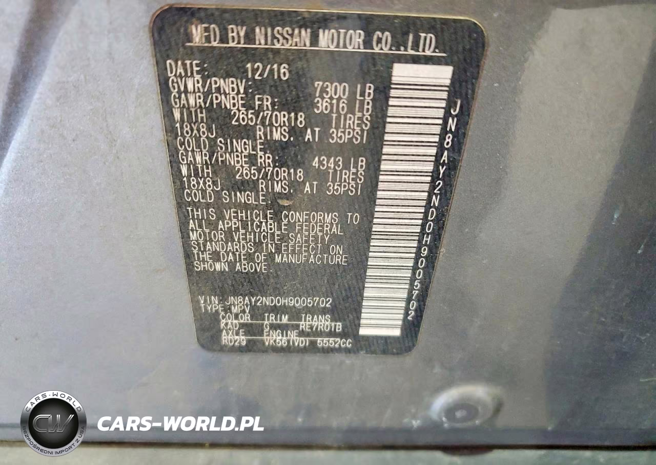 2017 Nissan Armada Sv VIN:JN8AY2ND0H9005702 - 14