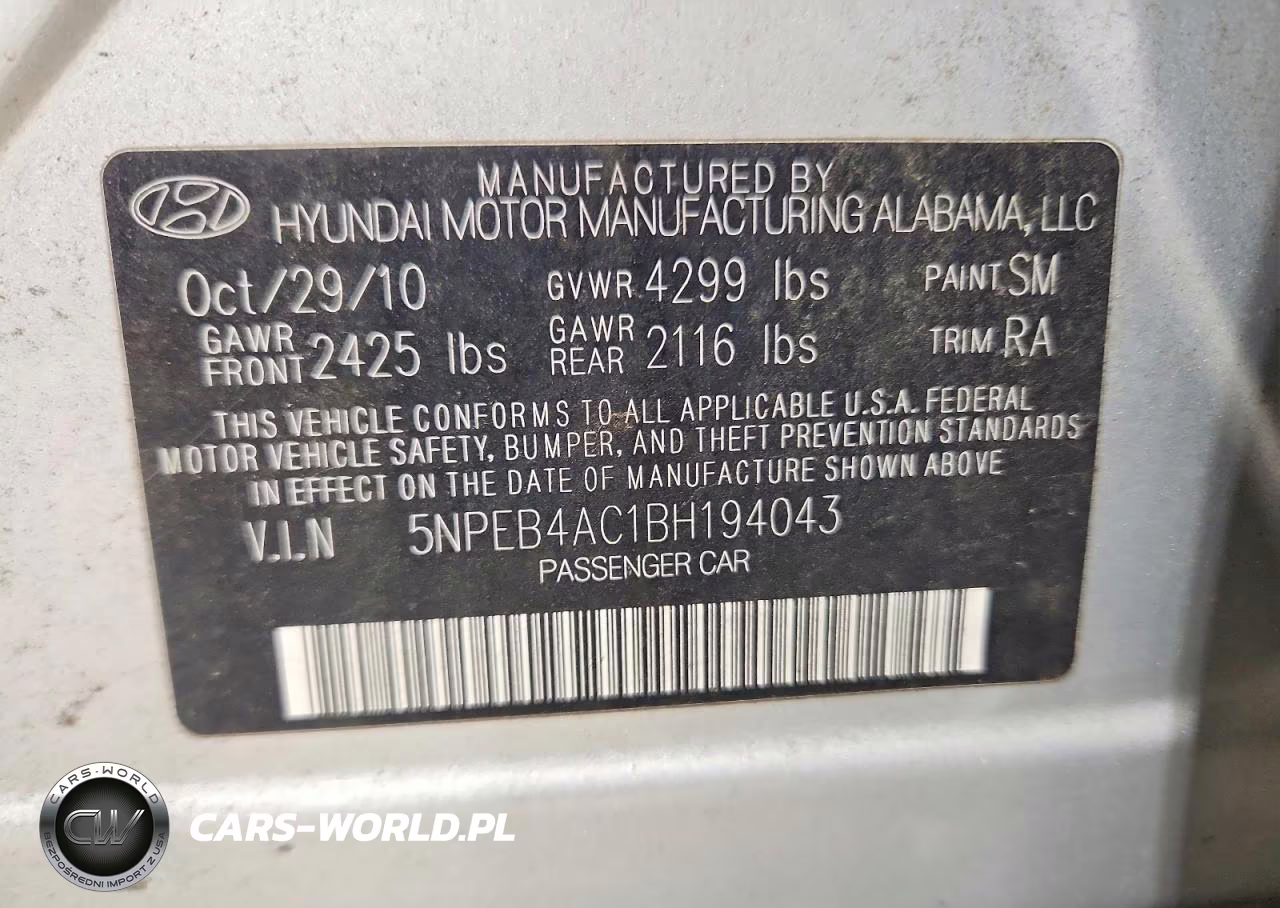 2011 Hyundai Sonata Gls VIN:5NPEB4AC1BH194043 - 12