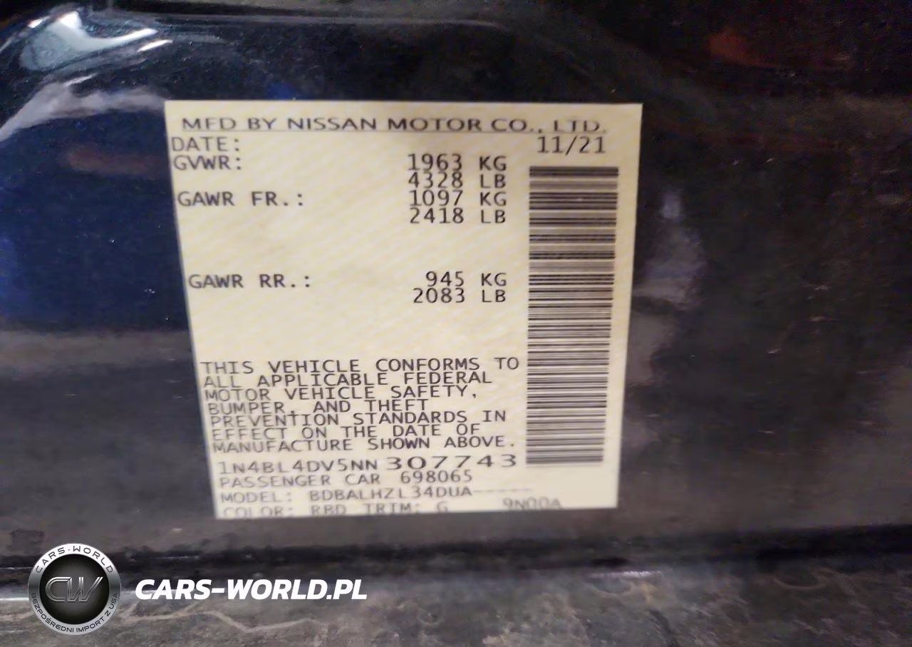 2022 Nissan Altima Sv VIN:1N4BL4DV5NN307743 - 12