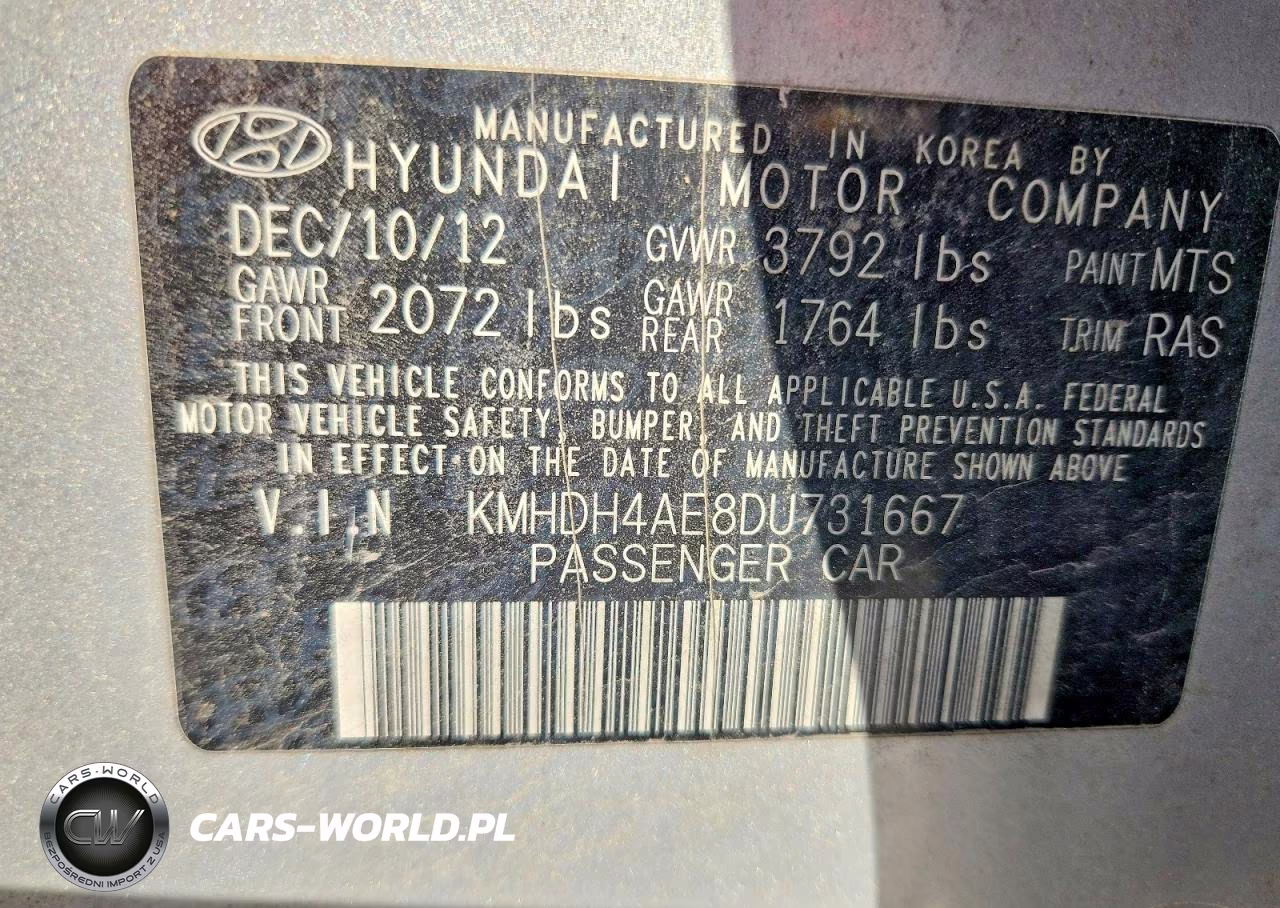 2013 Hyundai Elantra Gls VIN:KMHDH4AE8DU731667 - 12
