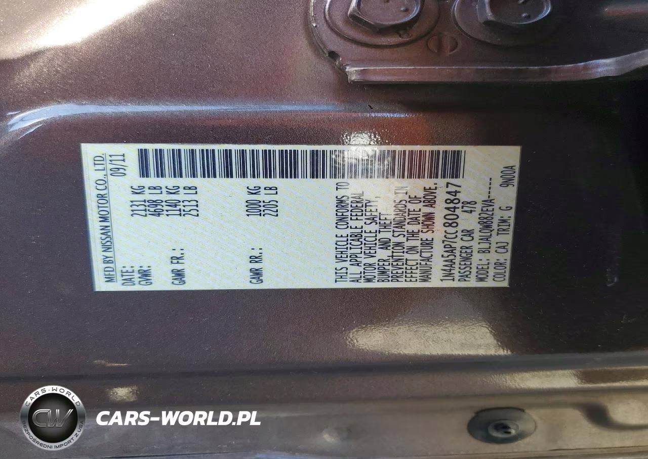 2012 Nissan Maxima 3.5 S VIN:1N4AA5AP7CC804847 - 13