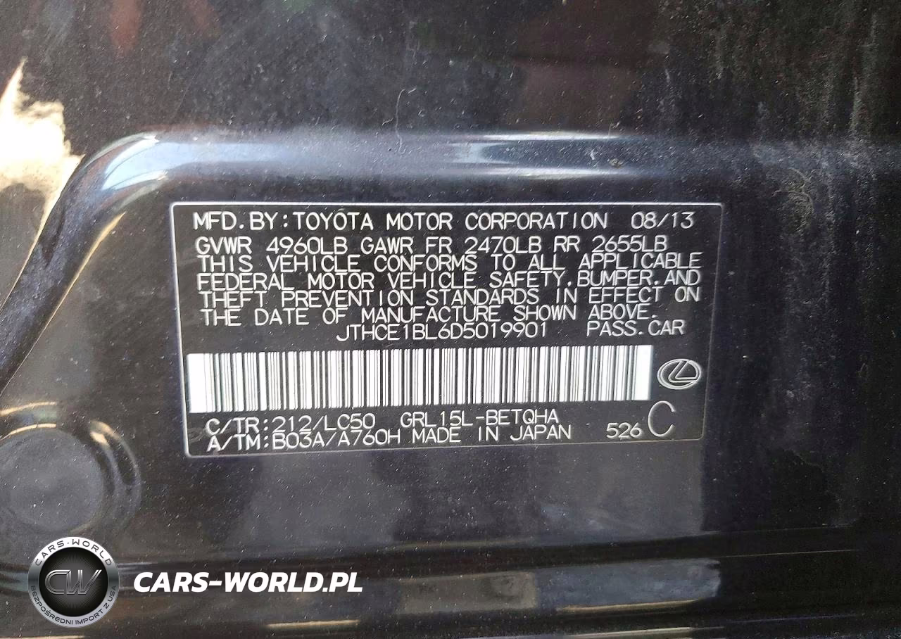2013 Lexus Gs 350 VIN:JTHCE1BL6D5019901 - 12